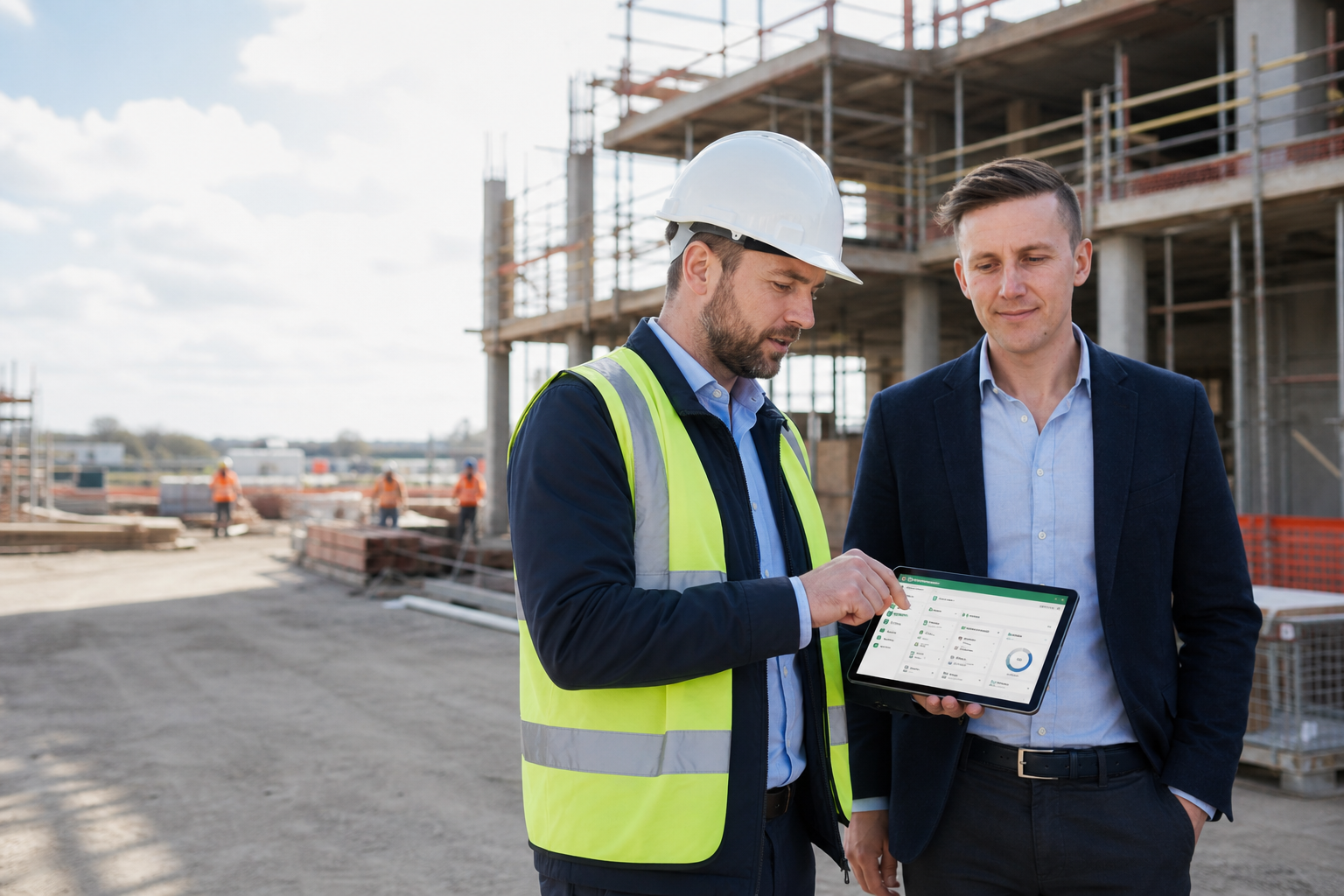 BSPOKE team working with a construction site manager on project software
