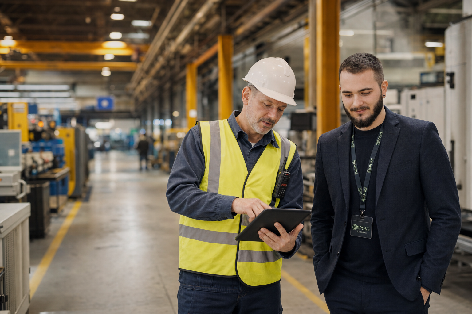 BSPOKE team working with a manufacturing client on production tracking software