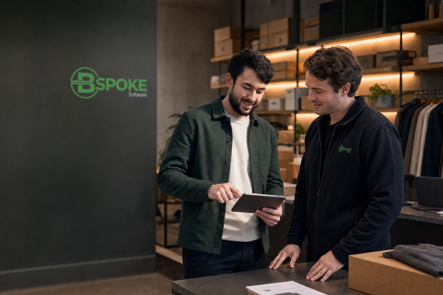 BSPOKE team working with a retail manager on inventory software