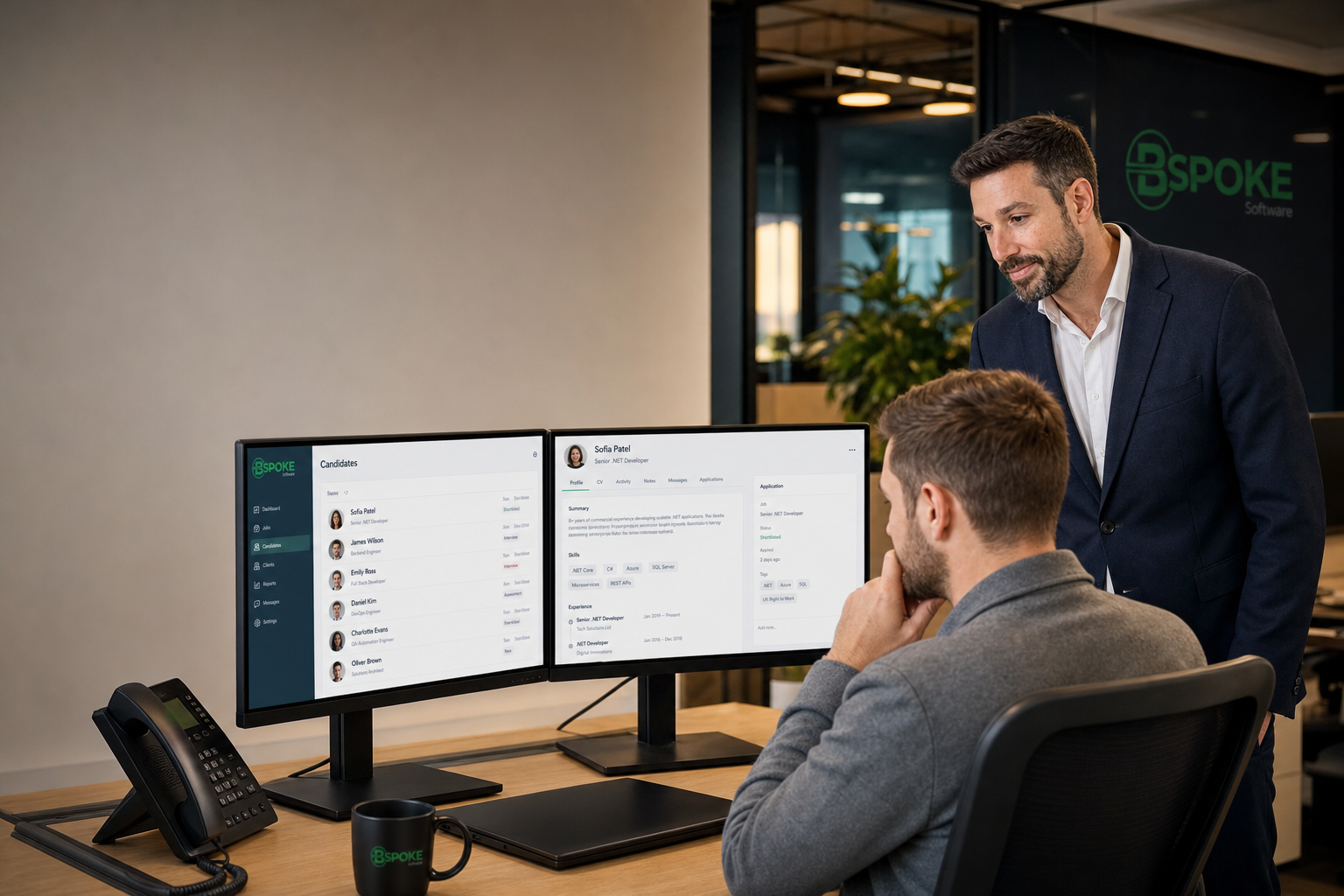 BSPOKE team working with a recruiter on applicant tracking software