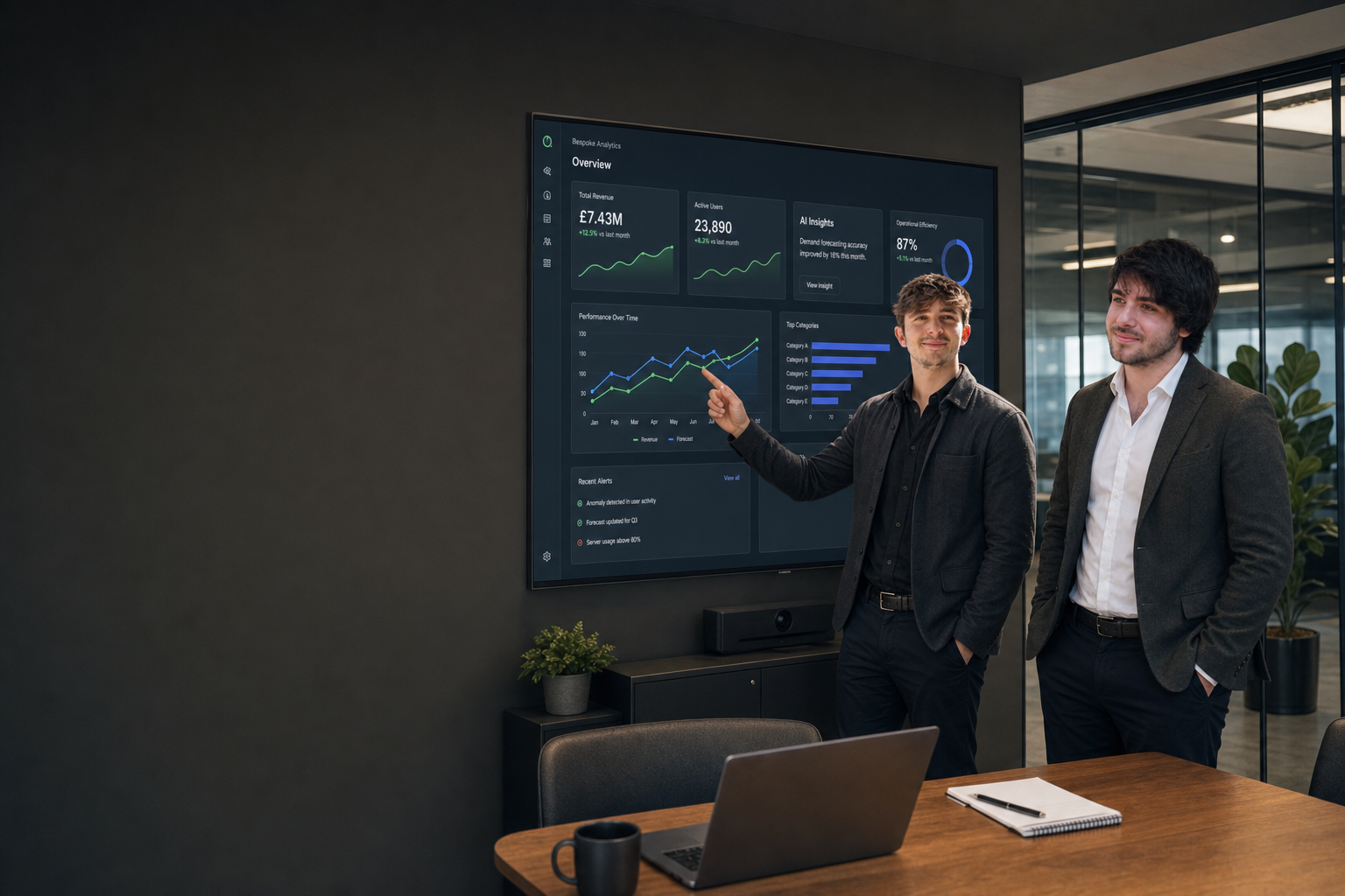 BSPOKE team reviewing an AI-powered analytics dashboard