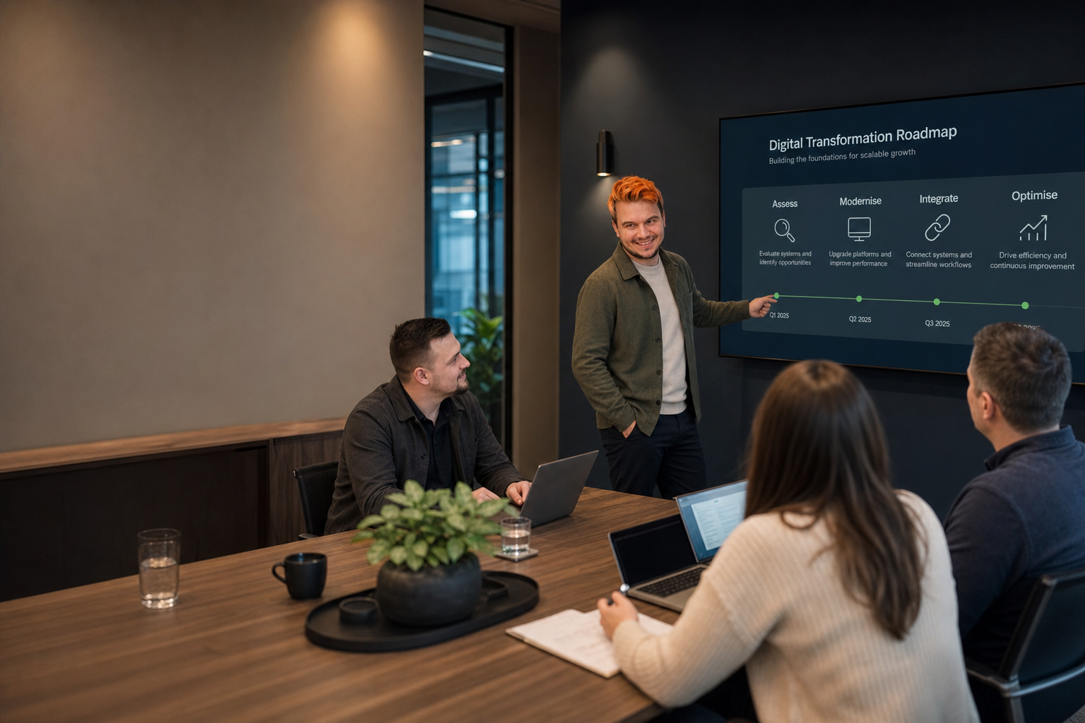 BSPOKE leadership team reviewing a digital transformation roadmap