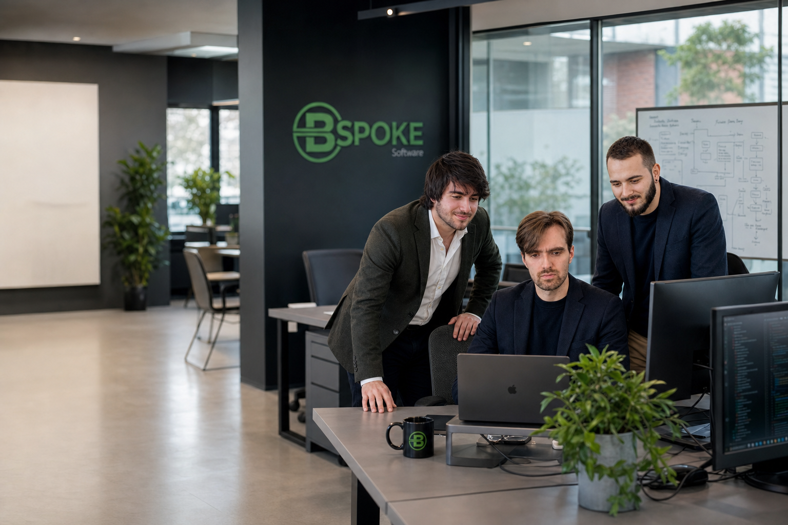 BSPOKE software team collaborating in the office