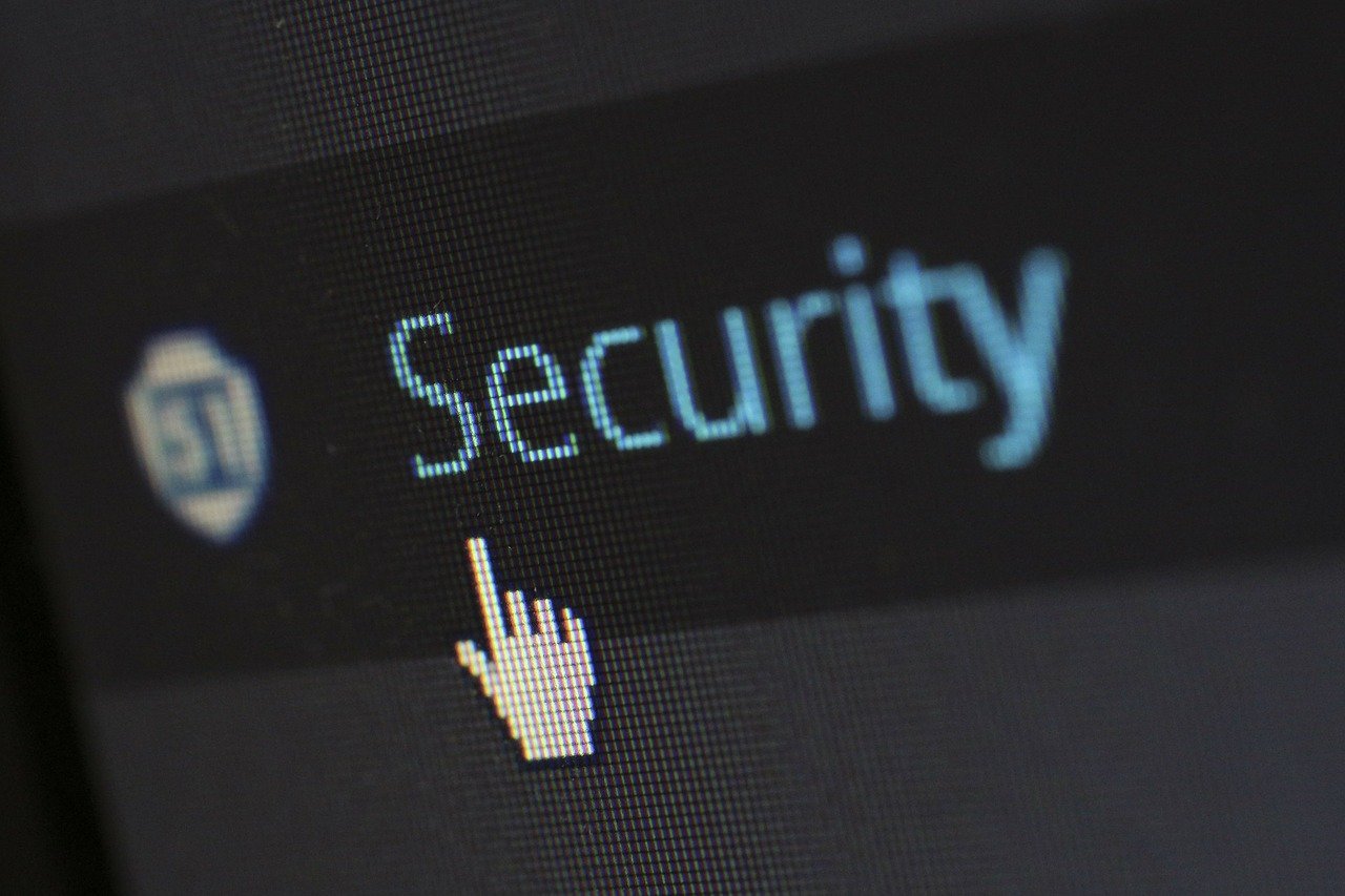 Mouse pointer hovers over button marked security