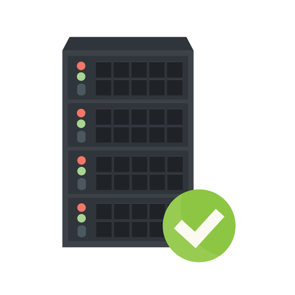 Graphic showing a server and a tick to represent a new software system.