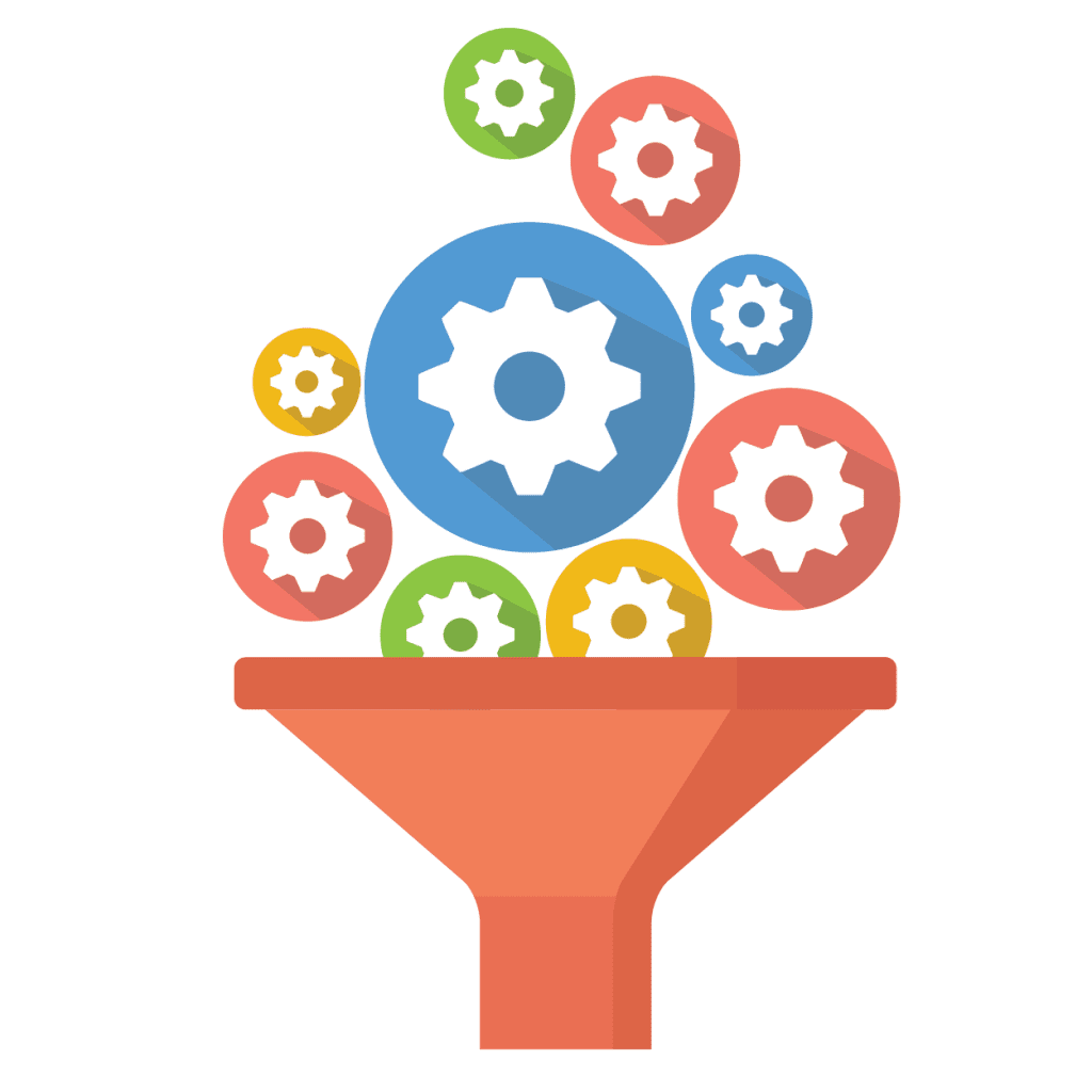 Graphic of cogs representing data showing what data to filter out form an old software system.