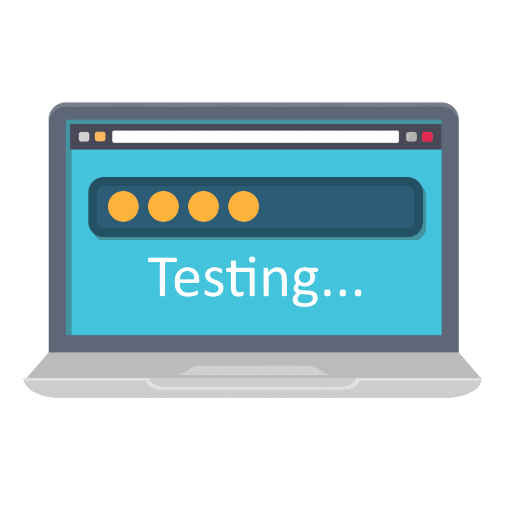 Graphic of laptop screen with the word testing. Showing migration testing for an old software system to a new one.