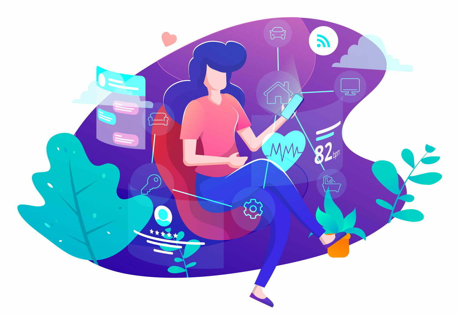 BSPOKE Software - Internet of things for business graphic showing woman connected