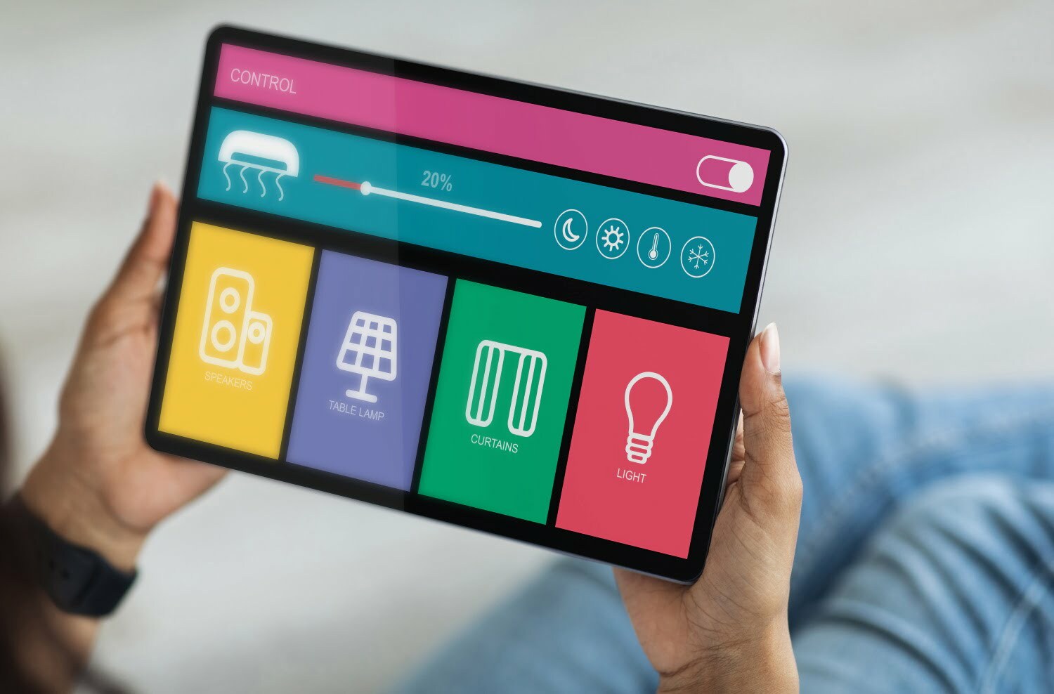 BSPOKE Software - Internet of things on a tablet showing things in a house connected.