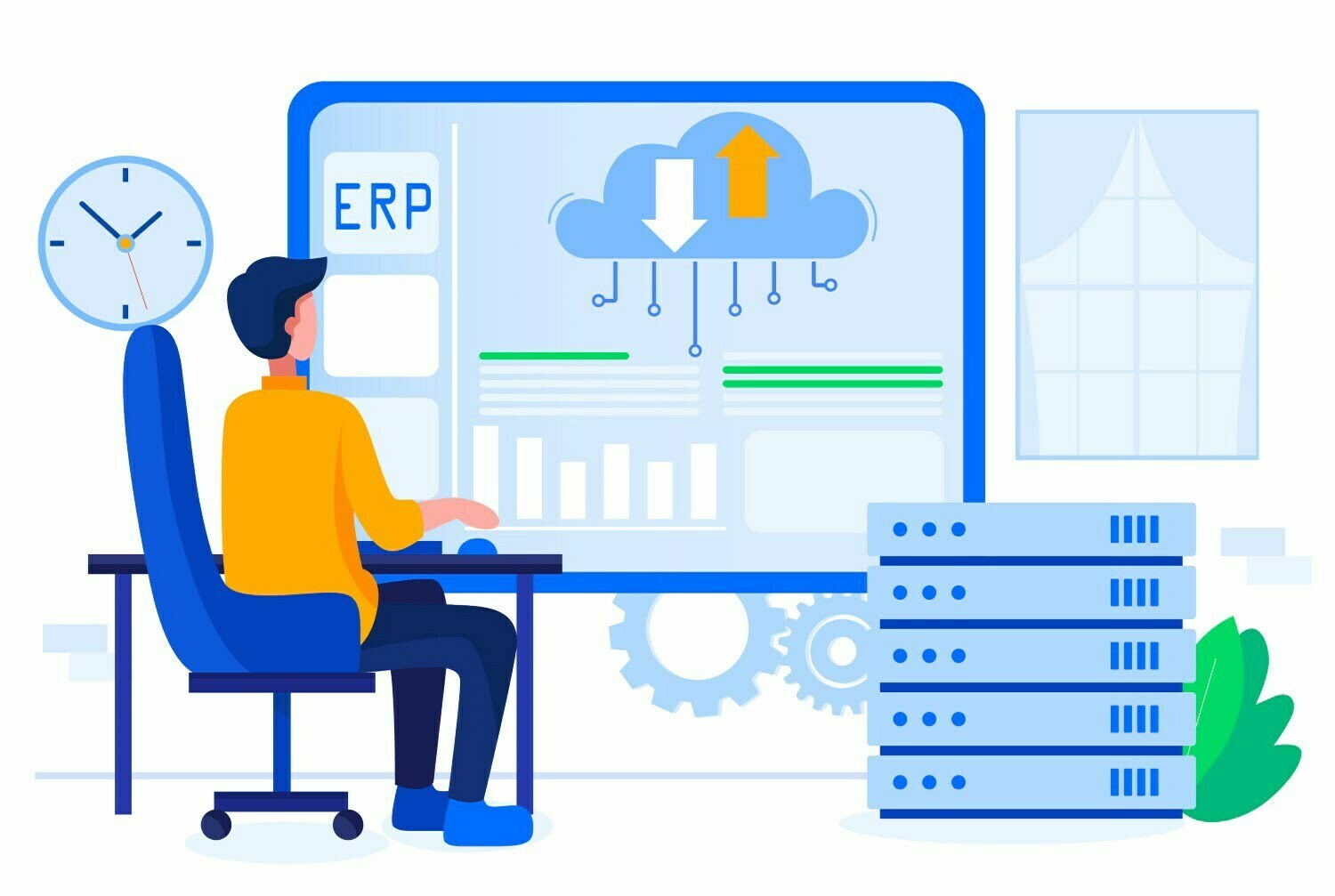 BSPOKE Softwre - Graphic showing man in office with custom ERP System