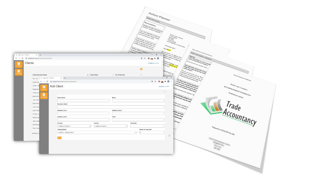 Screenshot of business software showing documents printed and screenshots