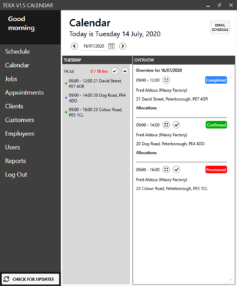 Screenshot of custom software for a cleaning company developed by a software company