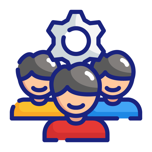 Small graphic of people and settings to represent working from home.
