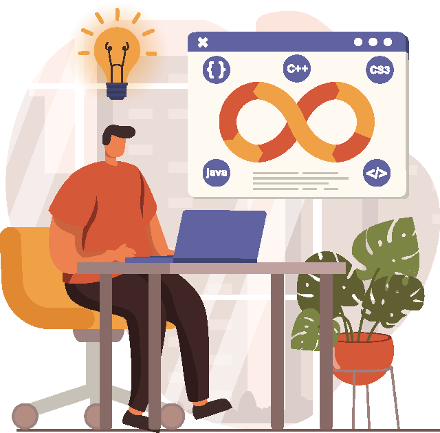 Planning a software project, considering the agile method. Shows graphic of a programmer and diagram of the process flow for agile.