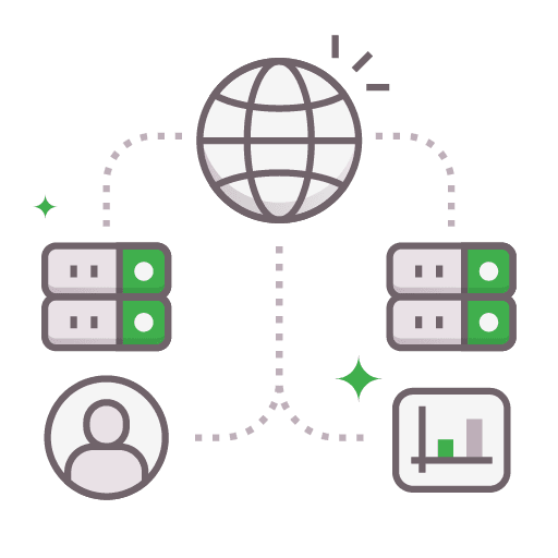 Graphic showing database icons to representing an advantage of a database - data organisation and consistency.