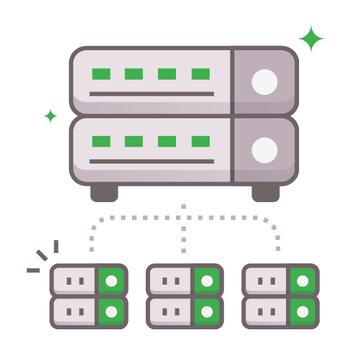 Graphic showing database servers icons representing an advantage of a database - scalability to meet business growth.