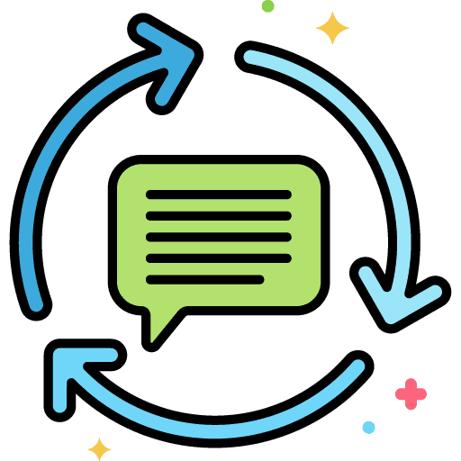 Graphic showing a circle of arrows around a chat bubble to represent the seventh phase of sdlc - maintenance.