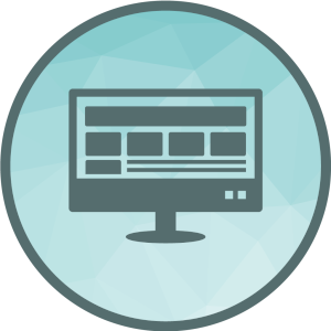 Monitor icon in a circle to represent real-time stock control software.