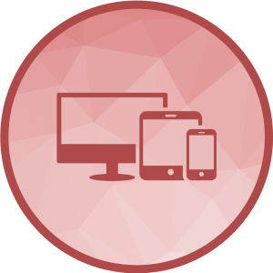 Monitor, phone tablet icon in a circle to represent scalable stock control software.