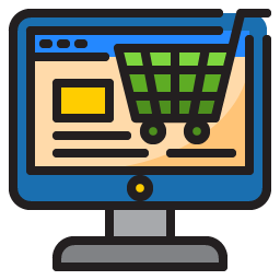 Integrate System graphic of a desktop screen with shopping cart representing E-commerce integration.