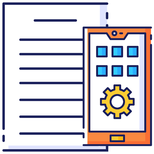 Graphic of paper and mobile to represent mobile app developers UK, making  the app - stage 2) Design