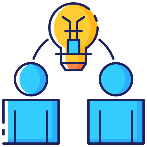 Graphic of people with ideas bulb to represent mobile app developers UK, making  the app - stage 1) Discovery