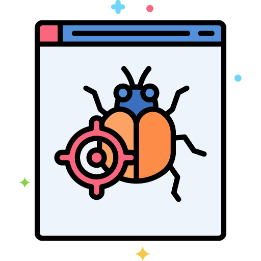 Testing Principles - Graphic showing a software bug on a screen.