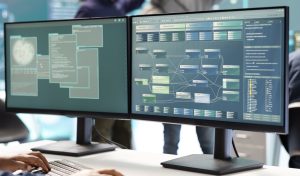 Photo showing monitors with code on them bespoke software solutions