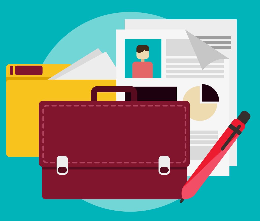 Graphic showing briefcase and documents to represent proof you own your software ip.