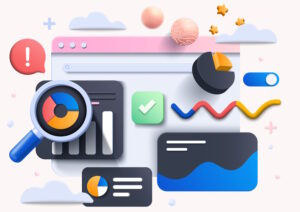 3D image of web pages, to represent a web app development agency.