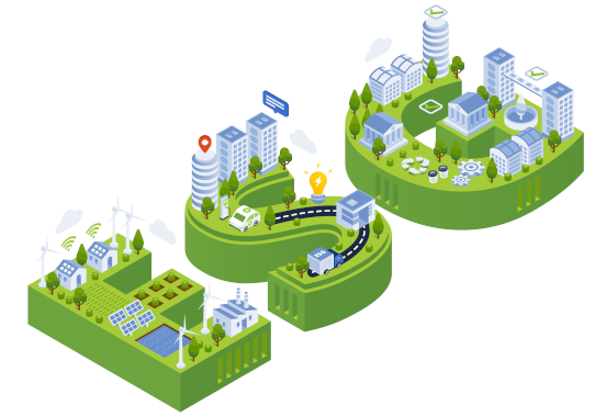 Graphic showing large ESG letters with green city on top of the letters.