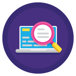 Graphic of laptop and magnifier showing stop, in a purple circle to represent, only including what you need.