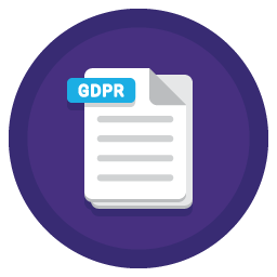 Graphic of a GDRP document, in a purple circle, to represent a GDPR report.