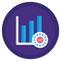 Graphic of a bar chart graph going upwards, in a purple circle, to represent growing your business.
