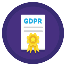 Graphic of a GDRP document with rosette, in a purple circle, to represent a policy templates.