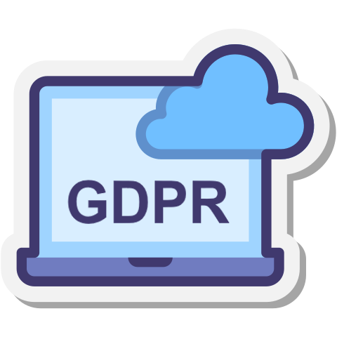 Graphic of cloud and laptop, with GDPR written on it, to represent data security standards.