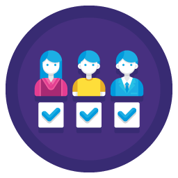 Graphic of people and ticks, in a purple circle, to represent tracking access to personal data.