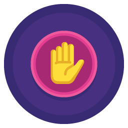 Graphic of hand showing stop, in a purple circle, to represent managing digital consent.