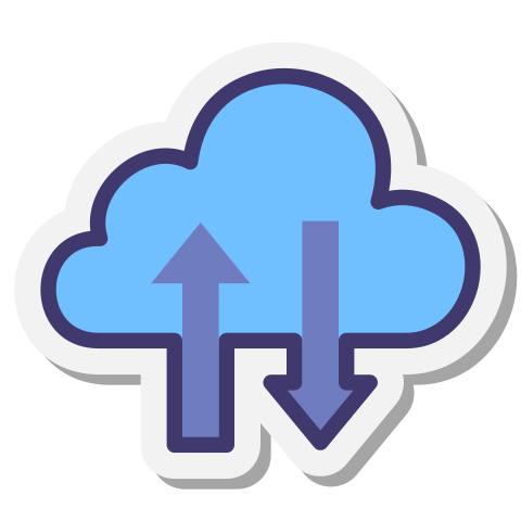 Graphic of cloud with up and down arrows, to represent data back up.