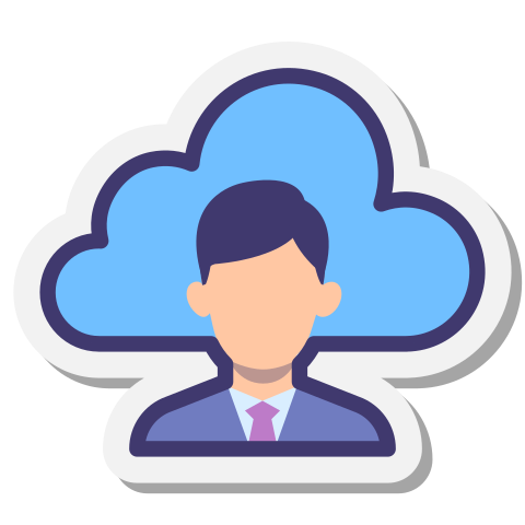 Graphic of cloud with business man on it, to represent data security for business.