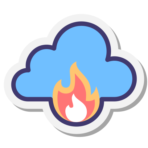 Graphic of cloud with fire, to represent data security being destroyed.