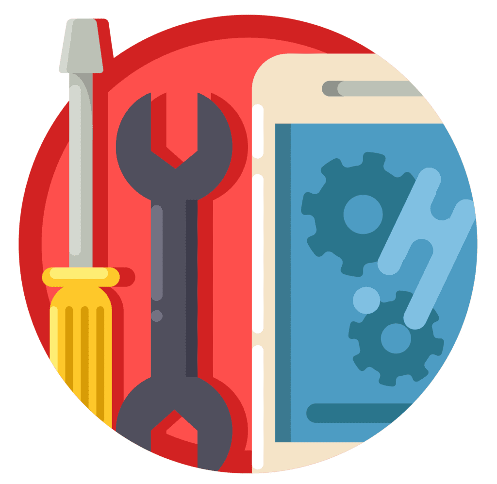 Graphics showing a mobile device with spanner and screw driver, to represent native development.