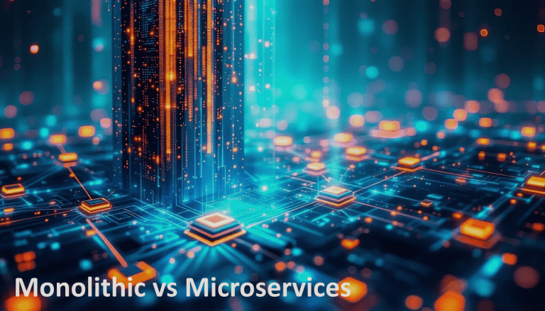 Photo of computer architecture, to represent monolithic and microservices.