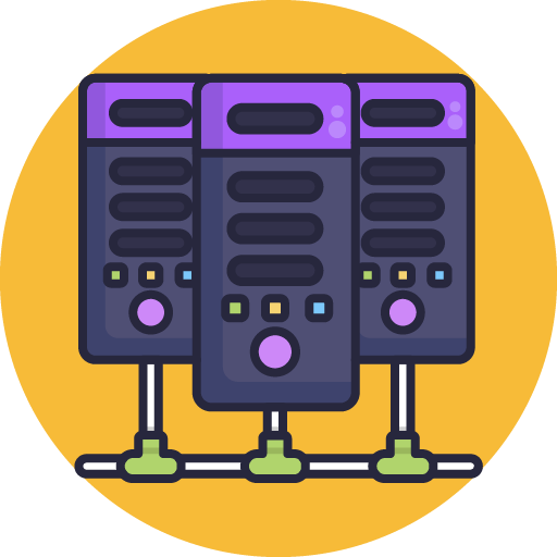 Graphic of a servers in a row to represent horizontal hardware scaling.