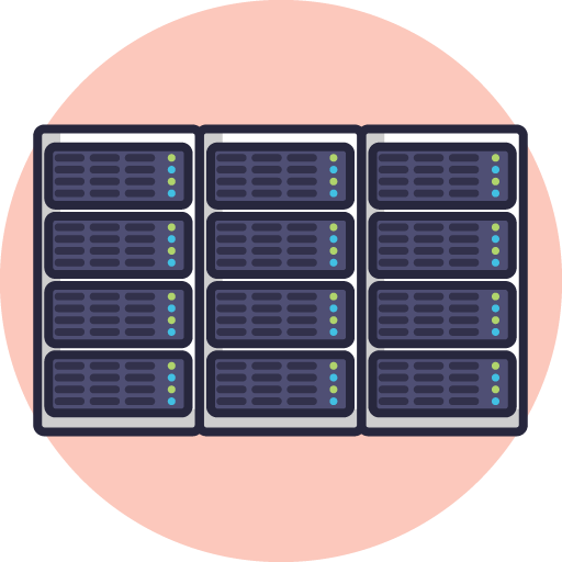 Graphic of a 3 server stacks in a row to represent a datacentre.