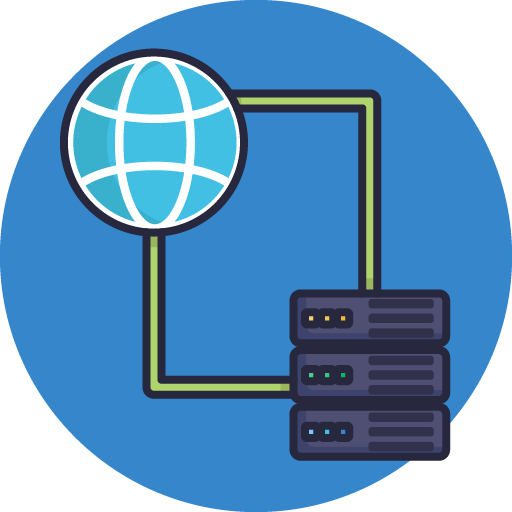 Graphic of a server and world to represent CDN content delivery network.