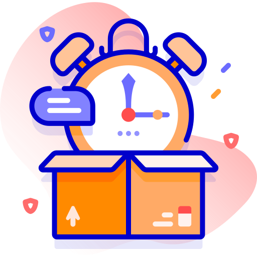 Graphic showing a clock in a box to represent faster results with agile and MVP development.