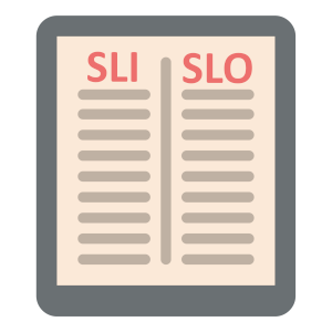 Graphic of tablet with a List of SLI and SLO as to represent part of the SLA meaning.