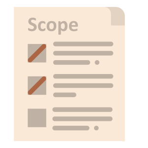 Graphic of a document page with a list of Scope, part of the SLA meaning.
