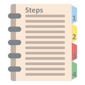 Graphic of notebook with tabs number 1 to 4 to represent Key steps fo successful SLA.